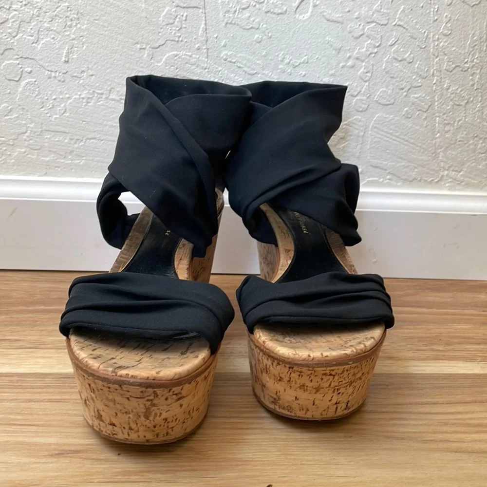 Gianvito Rossi wide black strap Cork wedges size 38